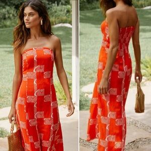 Anthropologie The Aliza Strapless Linen Maxi Dress Size Medium